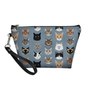 Сладък карикатура грим чанти жени сладко сърце грандиозно котки дизайн козметична торбичка дама преносим пътуване измиване тоалетна чанта