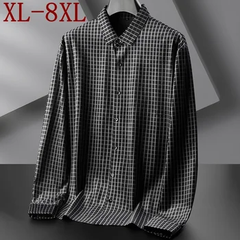 8XL 7XL 6XL Нова есен Най-високо качество Удобна карирана риза Мъже дълъг ръкав Свободни мъжки ризи Англия стил Бизнес риза homme
