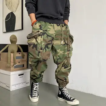 Есен Висококачествени камуфлажни карго панталони Мъжки хлабав открит парашутист Харлан панталони класически двойни джобове хип-хоп джогъри