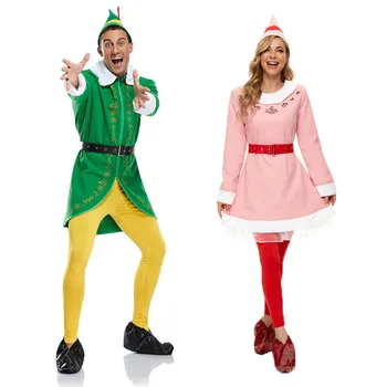 Christmas Buddy Elf Cosplay костюм зелен костюм за жени мъже облекло Коледа карнавал парти Нова година дрехи за възрастни
