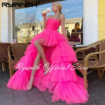 Ryanth елегантни диференцирани къдри тюл вечерни рокли без презрамки без ръкави плисе Ruched абитуриентски рокли сватбени рокли 2024 Ново