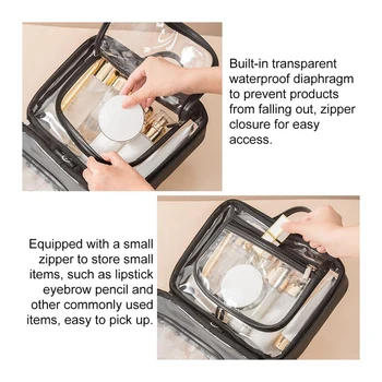 Прозрачна чанта за грим Двойна пътуване козметични чанти случай водоустойчив тоалетни принадлежности чанта голям капацитет отворен чанта за съхранение трайни