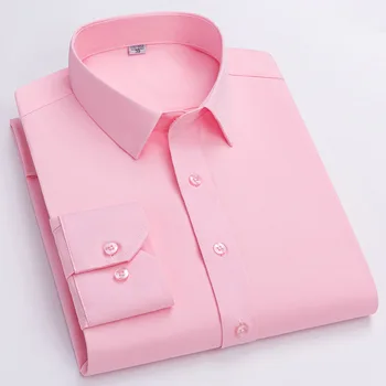 6XL официална пролет и есен дълъг ръкав мъжка риза бизнес ежедневни работни дрехи плътен цвят социален тънък годни безплатно гладене