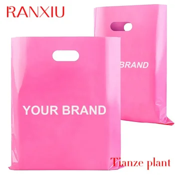 Персонализирано персонализирано лого Розов магазин Бутикови подаръци Die Cut дръжка чанта, отглеждане размери многократна употреба чанта за носене сгъваема пластмаса пазаруване 