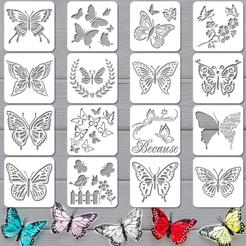 Опаковка от 16 за шаблони за рисуване на пеперуди Шаблони за многократна употреба против прекъсване Шаблони за боядисване Парти Консумативи за декорация на дома