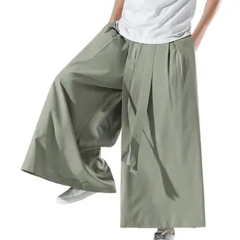 Плътен цвят китайски стил Flare панталони мъже широк крак хип-хоп извънгабаритни панталони Sweatpants уютен черен лед коприна Хакама кунг-фу панталони