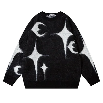 Улично облекло Мъжки пуловери Пуловер Графичен печат Извънгабаритни плетива Кашмир звезда Зима Есен Студено Реколта Y2k Jumper пуловер