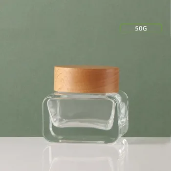 50G прозрачен стъклен буркан дървен капак пот калай ден нощен крем околоочен серум есенция/овлажнител маска гел/восък фондация грижа за кожата опаковане