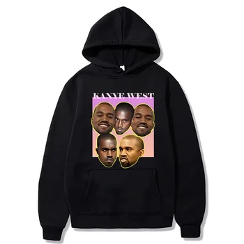 Kanye West Face Билети Печат Смешни Сива врана Мъже Жени Моден пуловер Извънгабаритни улично облекло Унисекс дълъг ръкав Суитчър с качулка