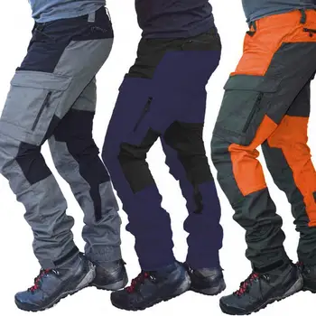 Casual Мъжка мода Цветен блок Мулти джобове Спортни дълги карго панталони Дишащи работни панталони за мъже Работни панталони Мъжко облекло