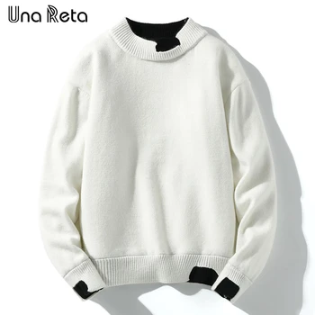 Una Reta Есен Зима Нов мъжки пуловер Streetwear Хип-хоп Фалшив дизайн от две части Плетен пуловер Ежедневни върхове Качествени пуловери