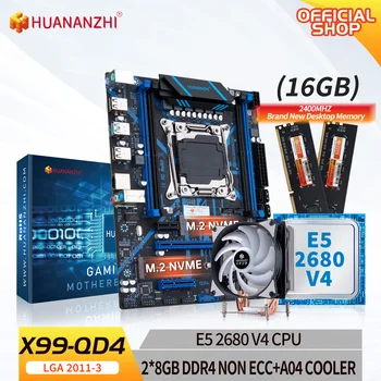 HUANANZHI X99 QD4 X99 Комплект дънни платки с Intel XEON E5 2680 v4 с 2*8G DDR4 NON-ECC с A04 охладител
