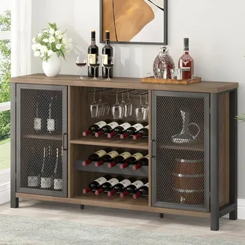 Мебели за шкаф за вино 55 в индустриален винен бар шкаф за алкохол и чаши Селски дъб хладилник багажник Начало ъглов шкаф