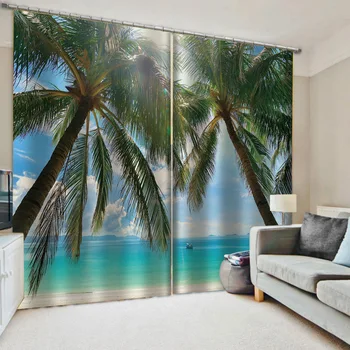 европейски стил слънце плаж фон завеса декорация хол спалня чист полиестер звукоизолираща завеса 3D печат душ