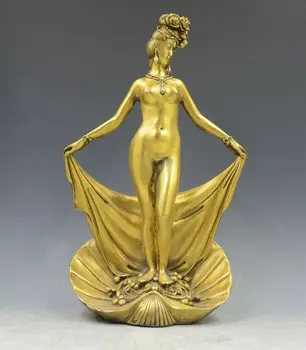 Китайски бронз мед голи танци момиче красота богиня Belle статуя на черупка