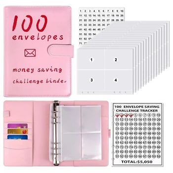 100 пликове Парични спестявания Предизвикателства Книга, Бюджетиране за съхранение Класьор Бюджетна книга Комплект кутии за предизвикателство за спестяване на пари в брой