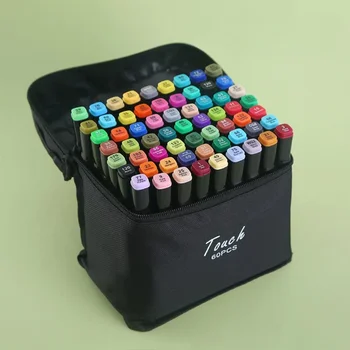 60 Цветен двуглав маркер Pen Set Преносим опакован мазна изкуство студент ръчно рисувани аниме студент акварел писалка