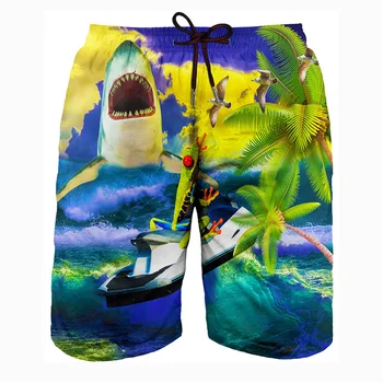 Фентъзи мечти 3d отпечатани акула котка къси панталони летни мъжки бански костюми бързо сухи хавайски плажни шорти случайни борда