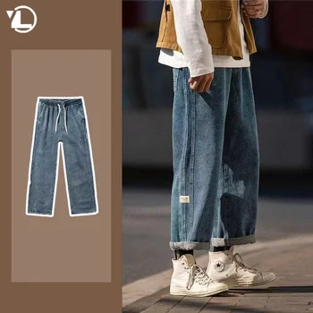 Нови Y2k мъжки дънки корейска мода хип-хоп направо хлабав дънкови панталони измити универсален случайни шнур Pantalones Streetwear