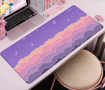 пастелни облаци Подложка за бюро Kawaii лилава подложка за мишка Сладък XL Desk Pad Разширени подложки за клавиатура за игри Изключително голяма подложка за бюро XXL