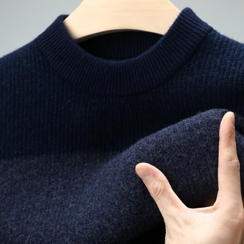 High Luxury 2023 Мъжки 100% вълнен пуловер зимна хоризонтална ивица градиент цвят модерен плетен пуловер кръг врата пуловер