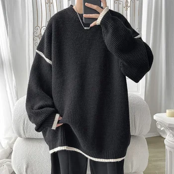 Улично облекло Ежедневни мъжки пуловери Улично облекло Кръгло деколте Зима Извънгабаритни корейски унисекс плетени пуловери M-5XL