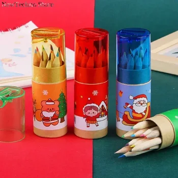 12 Цветна коледна живопис молив комплект Дядо Коледа момиче мечка 2023 Весела Коледа декор за дома Коледа орнаменти Детски подаръци