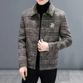 Топло палто Мъжка дебела пачуърк бродирана жилетка палто за есен зима с обръщане надолу яка еднореден дизайн мека топло
