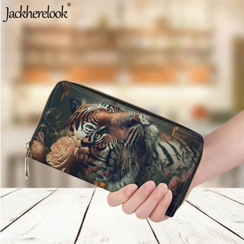 Jackherelook Класически бизнес портфейл за дами Дълъг луксозен кожен тигър модел дизайн банка карта притежателя чанта момичета пари чанта