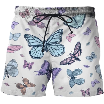Летни шорти за мъже жени карикатура пеперуда 3D печат къси панталони улица стил плажни шорти случайни бански костюми мъже борда шорти