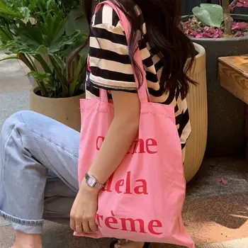 розов цвят плажна чанта за момичета съхранение чанта козметична чанта жени рамо чанта Ins голяма пазарска чанта платно чанта писмо