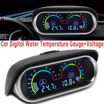 2 в 1 Универсален автомобил Цифров Horizotal манометър масло манометър + вода температура манометър с 10mm сензор 12 / 24V