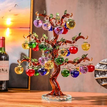 Кристал Ябълково дърво Орнаменти Ябълки Стъкло Fengshui занаяти Начало Декор Фигурки Коледен подарък Сувенир
