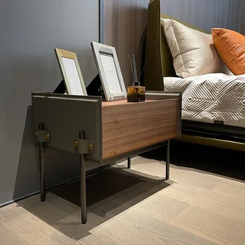 Персонализирано италианско минималистично нощно шкафче, модерно седло, лек лукс, спалня от висок клас орехово нощно шкафче, дизайнерско обзавеждане
