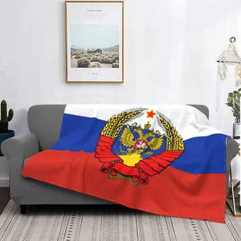 Знаме на Русия със съветско одеяло от орел Меко руно Топъл фланелен герб хвърля одеяла за диван Travel спалня Спално бельо
