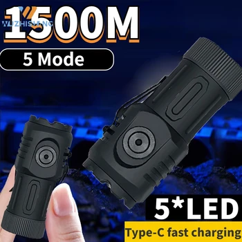 5LED 10000 лумена Мощно LED фенерче 5Modes USB акумулаторна светкавица MINI фенерче лампа фенерчета за къмпинг, риба