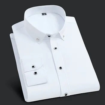 2023 Нова мъжка риза с дълъг ръкав бутон яка бизнес плътен цвят тънък годни професионална риза
