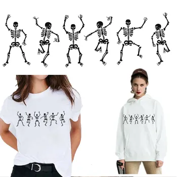 Хелоуин танци скелет желязо на Parches за дрехи DIY Хелоуин тениска Стикери за пренос на топлина Хелоуин апликация декор