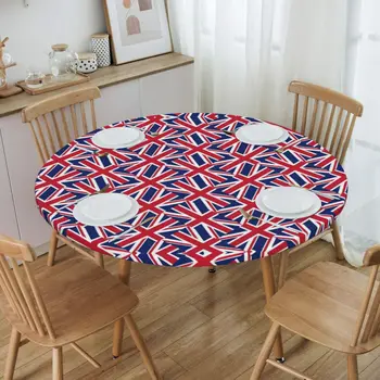 Кръгла водоустойчива Великобритания флаг таблица покритие еластични британски символ маса кърпа подкрепени ръб покривка за пикник