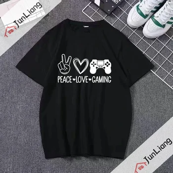 Peace Love And Gaming цитат геймър и слоган Смешни геймърски игрални тениски за мъже Y2k мъжки тениски
