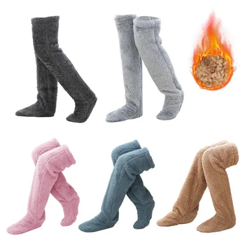 1 чифт коляно размити чорапи за жени пухкави уютни руно чорапи жени над коляното бедрото високи чорапи топли чорапи за студено време