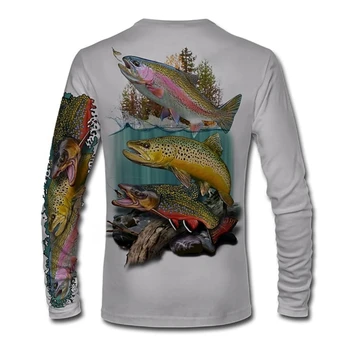 Риболовен модел 3D отпечатан за мъже жени случайни тениска с дълъг ръкав реколта улично облекло торбести удобни топ тройници облекло тениска