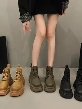 Lace Up Boots Дамски гумени обувки Ботуши за дъжд-жени Луксозен дизайнер Round Toe Rock Ankle 2023 Есенна дамска мода Лолита Мед F