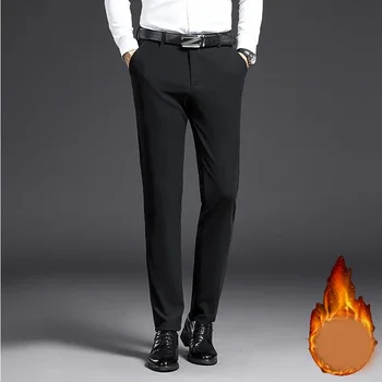 Мъжки зимни четиристранни еластични ежедневни панталони с висока еластичност на талията еластични панталони против бръчки за бизнес