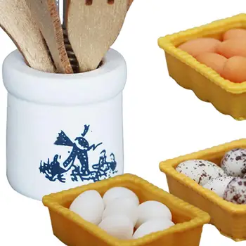 Куклена къща Кухненски прибори 1:12 Миниатюрни инструменти за печене Симулация Аксесоари за модели Куклена къща декор с кошница за яйца и яйца