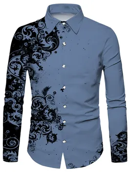 Мъжка риза цветен модел 3D отпечатани дълъг ръкав бутон печатни дрехи луксозна мода висок клас дизайн мъжки отворен ревер отгоре