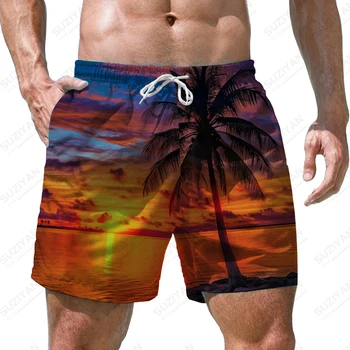 Лято нови мъжки шорти кокосово дърво залез 3D отпечатани мъжки шорти ваканция стил мъжки шорти мода модерен мъжки шорти