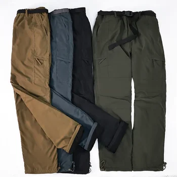 Зимни ветроупорни водоустойчиви плюшени меки черупки панталони на открито мъже направо мулти чанта гащеризони къмпинг ловно оборудване панталони 2023