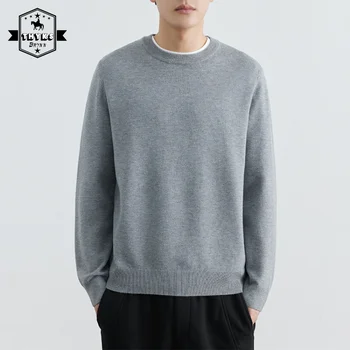 Дишаща еластична плетена база пуловер мъже Harajuku прост топъл универсален пуловер мъжки твърди плета O-образно деколте хлабав суитчър върховете