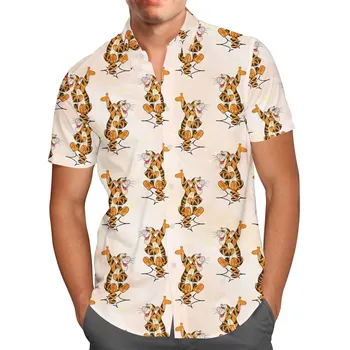 Тигър Хавайски ризи Унисекс ризи с къс ръкав Дисни хавайски ризи Реколта бутон надолу ризи Случайни плажни ризи
